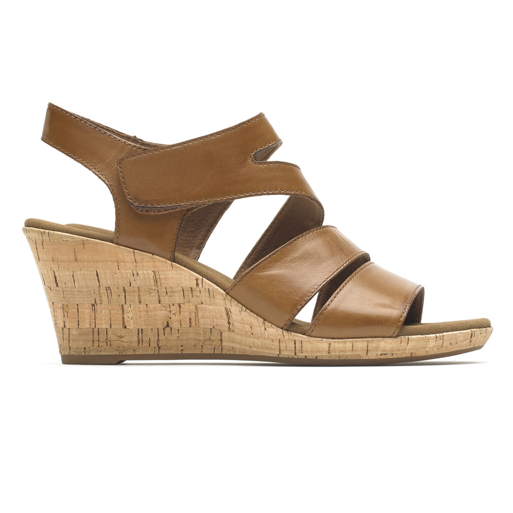 Rockport Sandals For Womens Brown - Briah Strappy Wedge Comfort - VK0495312